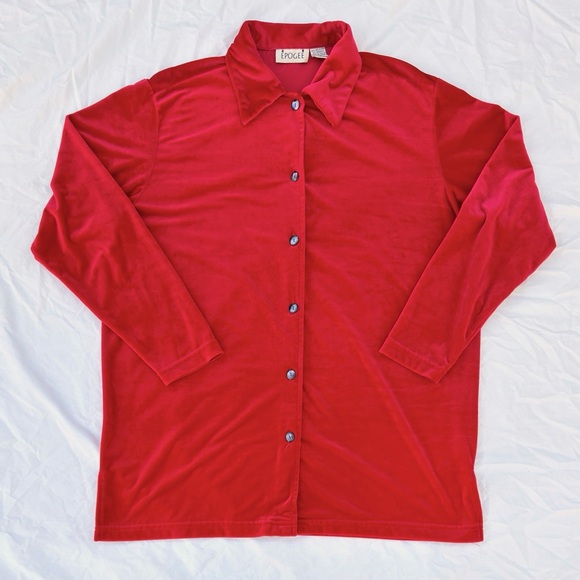 Vintage 90s Epogee Bright Velour Collared Button-Front Tunic Top - Picture 2 of 11